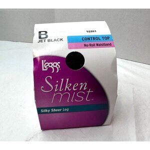 Leggs Silken Mist Control Top Jet Black Panty Hoses Size B Stockings NEW